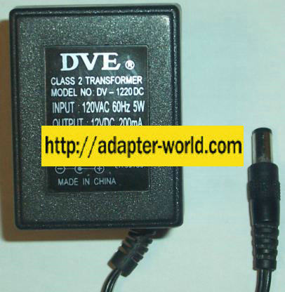 DVE DV-1220DC AC ADAPTER 12VDC 200MA POWER SUPPLY